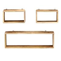 3-delige Wandschappenset kubus massief mangohout - thumbnail