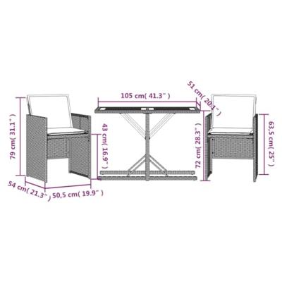 3-delige Bistroset met kussens poly rattan grijs 3-delige Bistroset met kussens poly rattan grijs