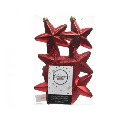 Ster plastic glans-mat-glitter 7,5 cm kerstrood KSD - Ksd - thumbnail