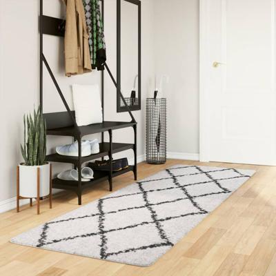 VidaXL Vloerkleed shaggy hoogpolig modern 80x250 cm crème en zwart