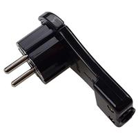 Platte haakse stekker zwart met handige trekring - thumbnail