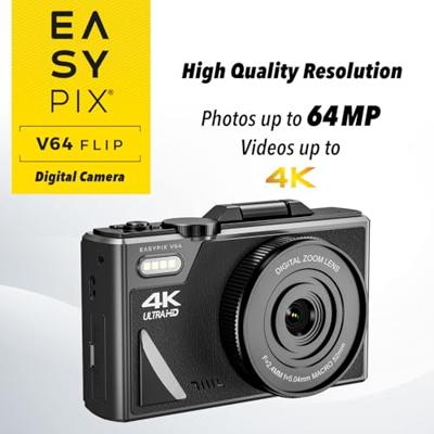 Easypix V64 Flip Digitale camera 13 Mpix Zwart Geïntegreerde accu, WiFi, 4K video, Full-HD video-opname - thumbnail