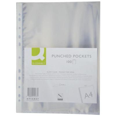 Q-CONNECT geperforeerde showtas 11-gaatsperforatie, glashelder, 60 micron, pak van 100 stuks
