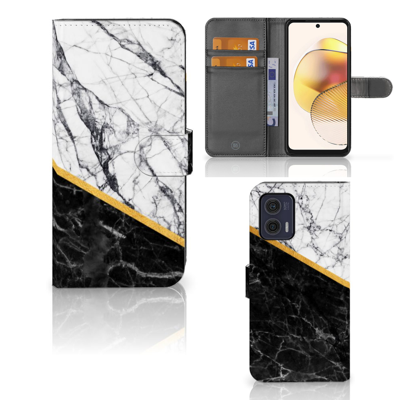 Motorola Moto G73 | Bookcase | Marmer Wit Zwart - Origineel Cadeau Man
