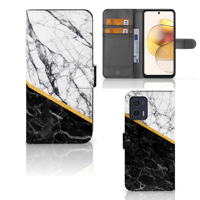 Motorola Moto G73 | Bookcase | Marmer Wit Zwart - Origineel Cadeau Man - thumbnail