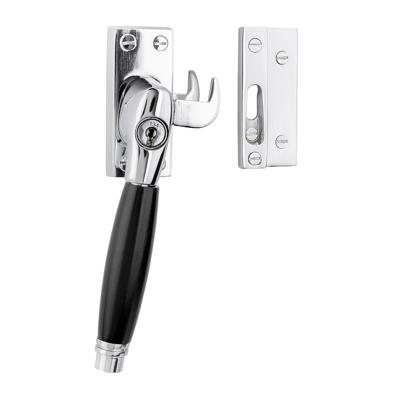 De Oude Deurklink Klassieke raamsluiting glanzend nikkel met slot en ventilatiestand links De Oude Deurklink Klassieke raamsluiting glanzend nikkel met slot en ventilatiestand links