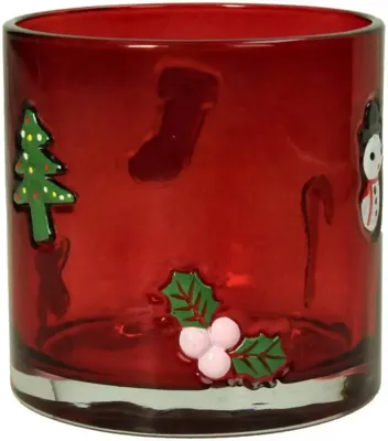 Kersten theelichthouder glas kerst 10x10cm rood