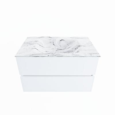 MONDIAZ VICA-DLUX 80cm badmeubel onderkast Talc 2 lades. Inbouw wastafel CLOUD midden zonder kraangat, kleur Glace.
