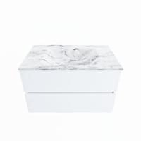 MONDIAZ VICA-DLUX 80cm badmeubel onderkast Talc 2 lades. Inbouw wastafel CLOUD midden zonder kraangat, kleur Glace. - thumbnail