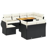 9-delige Loungeset met kussens poly rattan zwart - thumbnail