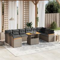 11-delige Loungeset met kussens poly rattan grijs - thumbnail