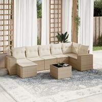 8-delige Loungeset met kussens poly rattan beige - thumbnail