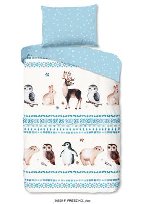 Good Morning Kinderdekbedovertrek "winter dieren" - Blauw - (140x200 cm) - Katoen Flanel