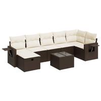 7-delige Loungeset met kussens poly rattan bruin - thumbnail