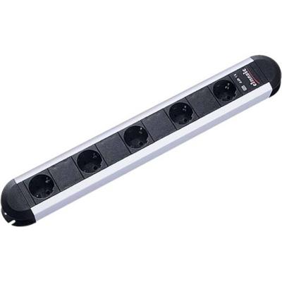 BACHMANN PRIMO stekkerdoos 5x geaard contact, aluminium, afstand stopcontacten 85mm, 1,75 m