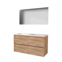 Basic-Line Basic 46 Badkamermeubelset - 120 x 46 cm - Greeploos - 4 Lades - Acryl Wastafel - Zonder Kraangat - Spiegel - Whisky Oak - thumbnail