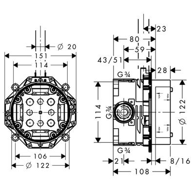 Hansgrohe IBox inbouwdeel inbouwmengkraan, geschikt voor kraan douche, maat Hansgrohe IBox inbouwdeel inbouwmengkraan, geschikt voor kraan douche, maat