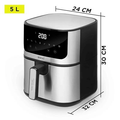 SOGO Human Technology FRE-SS-10880 Airfryer 5 l 1400 W RVS, Zwart