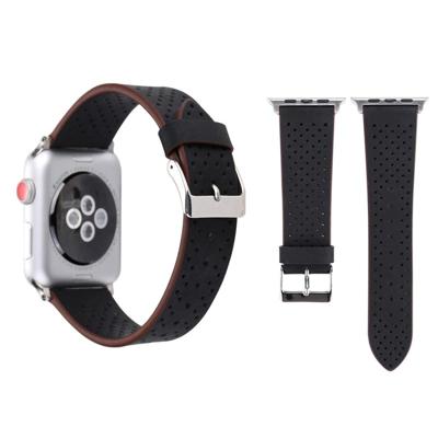 Voor Apple Watch Series 3 & 2 & 1 42mm eenvoudige mode lederen gat patroon horlogebandje (zwart)