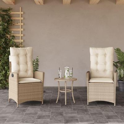 Tuinstoelen 2 st verstelbaar met kussens poly rattan beige Tuinstoelen 2 st verstelbaar met kussens poly rattan beige