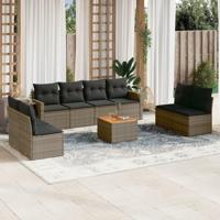 9-delige Loungeset met kussens poly rattan grijs - thumbnail