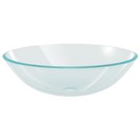 VidaXL Wastafel met kraan en pop-up afvoer gehard glas transparant - thumbnail