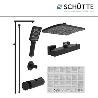 Schutte TRENTO Regendouche set met thermostatische kraan | Mat zwart - 60170 Schutte TRENTO Regendouche set met thermostatische kraan | Mat zwart - 60170