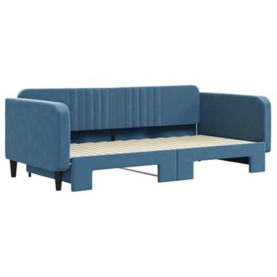 Slaapbank met onderschuifbed 100x200 cm fluweel blauw