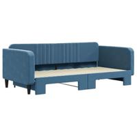 Slaapbank met onderschuifbed 100x200 cm fluweel blauw - thumbnail