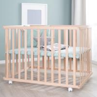 Babybox - ROBA - 75 x 100 cm - Inclusief matgroene boxmat 'Roba Style' - Wielen - Natuurlijk hout - thumbnail