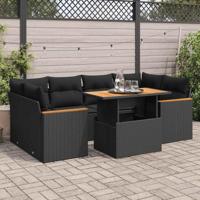 6-delige Loungeset met kussens poly rattan acacia zwart - thumbnail