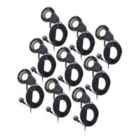 Set van 9 Sydney LED prikspots - Dimbaar - Kantelbaar - GU10 - 4000K neutraal wit - 4 Watt 345 Lumen - IP64 Waterdicht - 1,5 meter netsnoer incl. eurostekker - Zwart - thumbnail