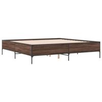 Bedframe bewerkt hout metaal bruin eikenkleur 180x200 cm - thumbnail