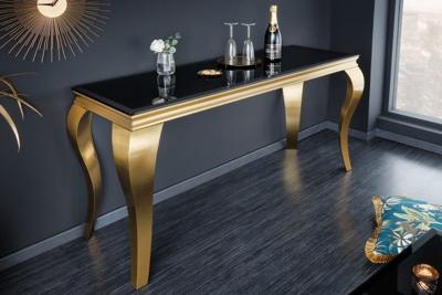 Elegante consoletafel MODERN BAROK 145cm zwart goud opaalglas roestvrijstalen poten - 42314