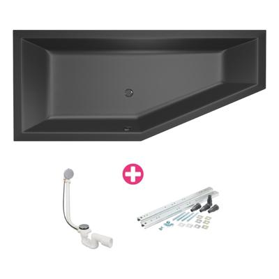 Xenz Society Hoekbad - 180x80x48 - afvoer Midden - Links - Compact - acryl - ebony 6962-29