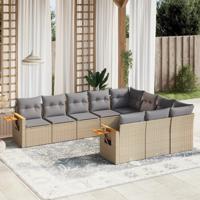 10-delige Loungeset met kussens poly rattan beige - thumbnail