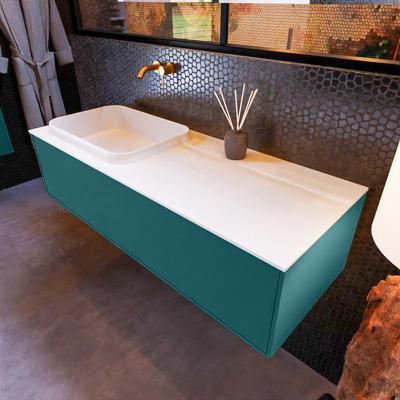 Badkamermeubelset Mondiaz Erin 120 cm met 1 Lade met RIDGE Wastafel Links Talc Zonder Kraangaten Greeploos Mat Smag