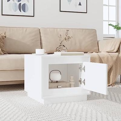 Salontafel 51x50x44 cm bewerkt hout wit - thumbnail