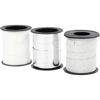 Creativ Company Cadeaulint, b: 10 mm, zilver, glitter zilver, wit, 3x15 m/ 1 doos - thumbnail