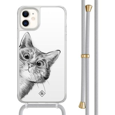 iPhone 11 hoesje met grijs koord - Peekaboo kat