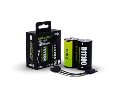 VERICO LoopEnergy Größe D, Mono, CR20-2er Pack, 11100mWh / 7400 mAh, USB Type-C Rechargeable Battery, Li-Ion, Including 1 Type A to 2 Type C Charge Cable