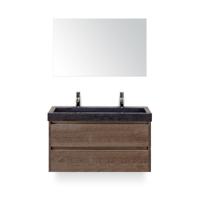Dante Badmeubelset 100 cm - Tabacco - Wastafel Hardsteen Wit Lucca 2 kraangaten - met Spiegel - thumbnail