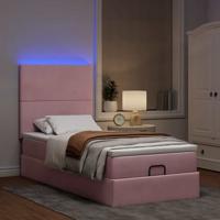 Ottoman bed met matrassen en LED's 80x200cm fluweel roze - thumbnail