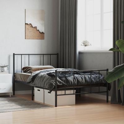 Bedframe met hoofd- en voeteneinde metaal zwart 75x190 cm
