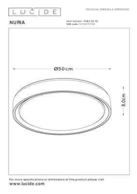Lucide NURIA - Plafonnière - Ø 50 cm - LED 3 StepDim - 1x36W 2700K - Zwart