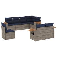 8-delige Loungeset met kussens poly rattan grijs - thumbnail