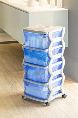 Bama insieme ladesysteem met wieltjes 4 laden 36x40x80 cm zilver/blauw/transparant