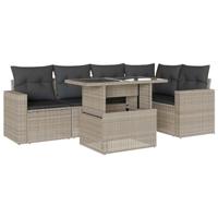 6-delige Loungeset met kussens poly rattan lichtgrijs - thumbnail