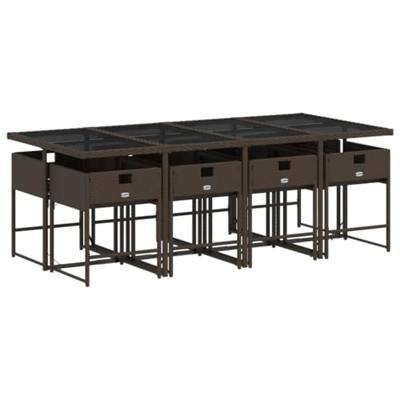 9-delige Tuinset met kussens poly rattan bruin