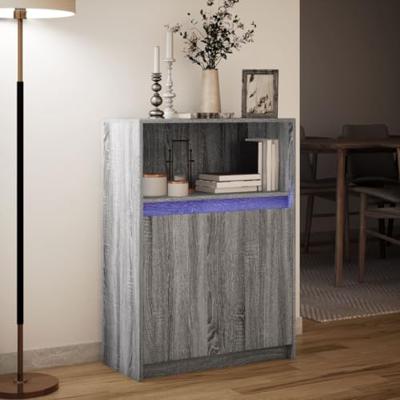 Dressoir met LED 72x34x100 cm bewerkt hout grijs sonoma eiken